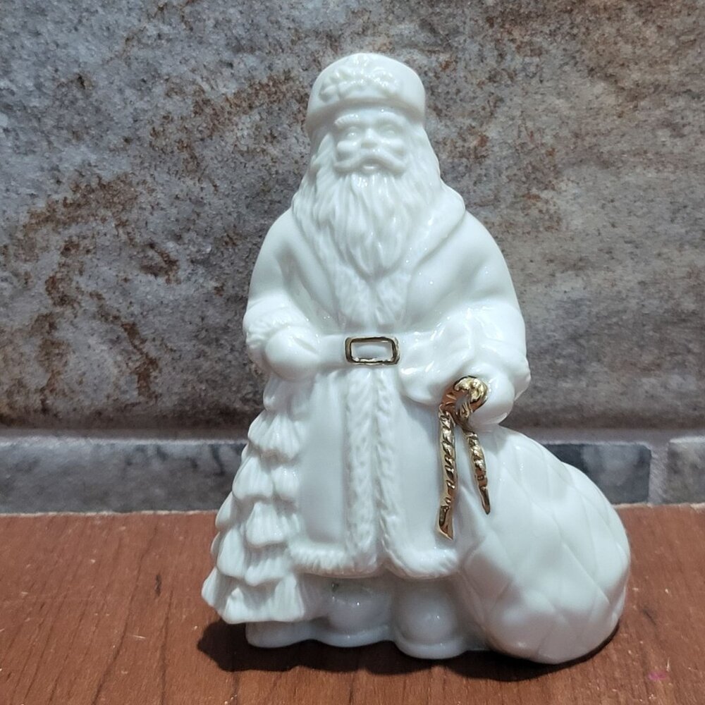 Mikasa White Santa Claus Tree Bag of Toys Gold Accents